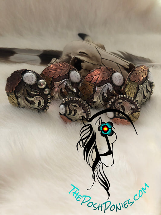 Handmade White Turquoise Feather Swirl Saddle Set