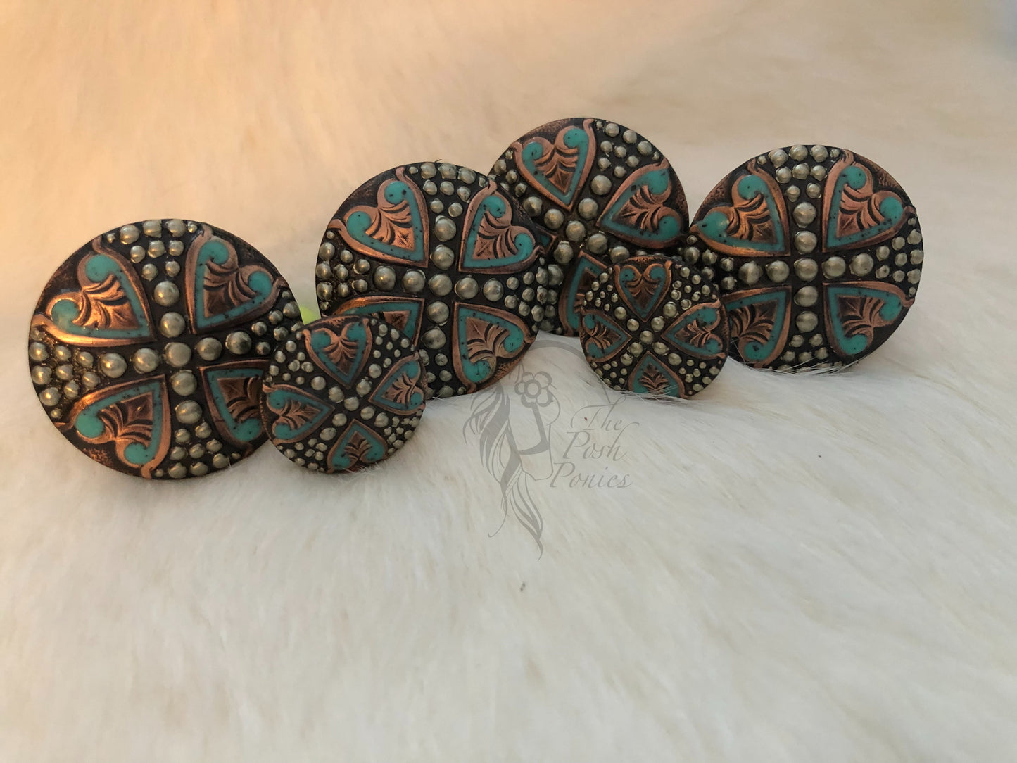 Handmade Turquoise Heart Copper saddle concho set