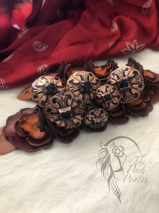 Handmade Black Center Copper Saddle Concho Set