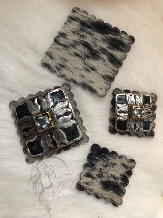 Leather/Hair on Hide square rosettes for square saddle conchos