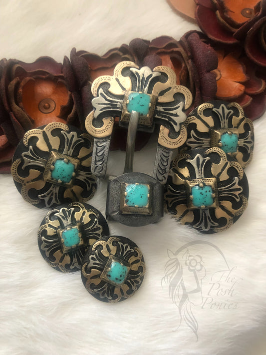 Handmade Brass/Silver Cross Collection Concho and Matching Buckle/keeper in 3 sizes-pieces are sold individually