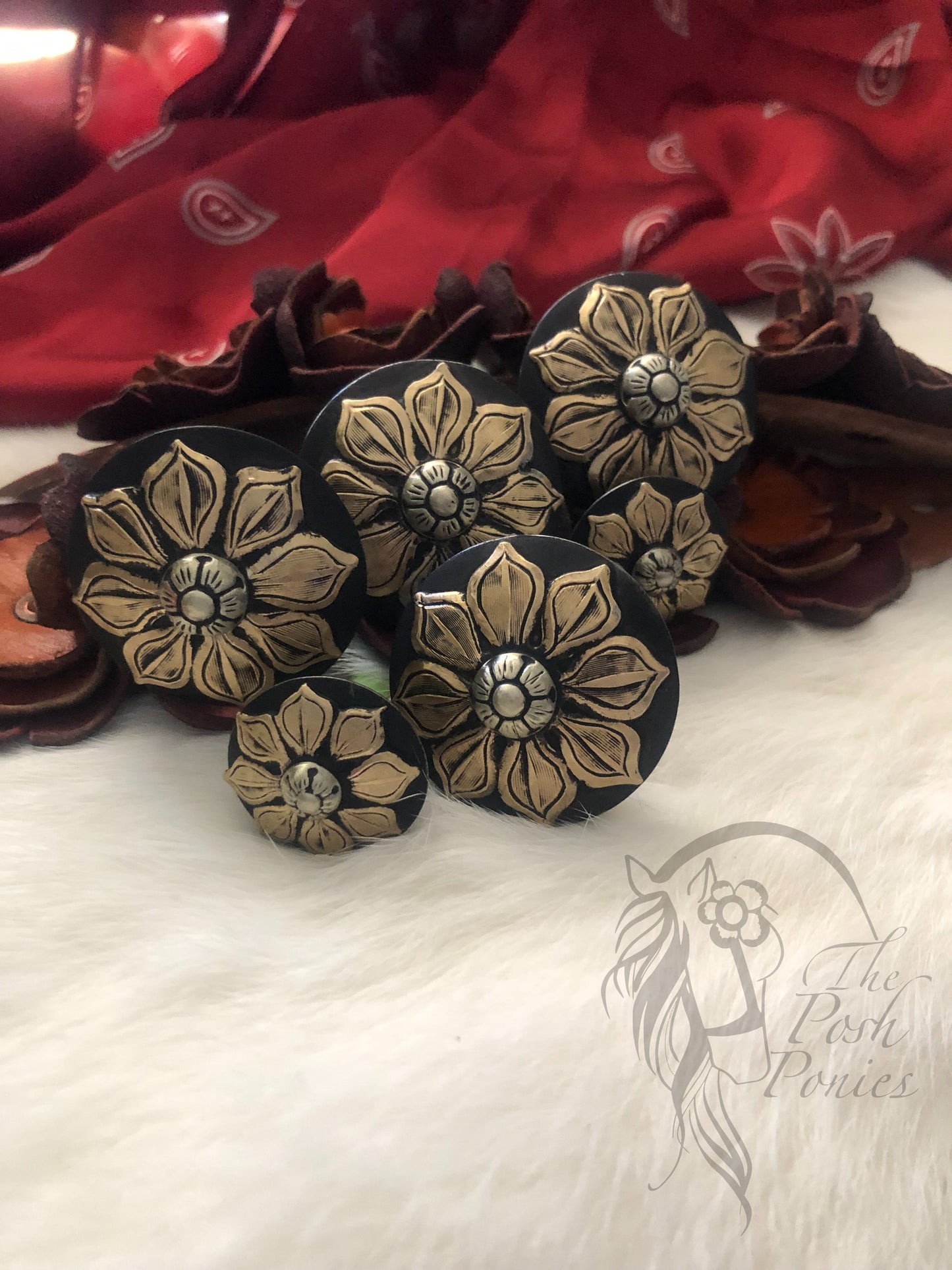 Handmade Brass Sunflower Saddle Concho Set