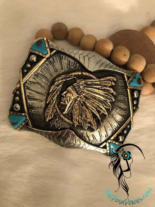 Handmade Chief Dream Catcher with Turquoise Belt Buckle