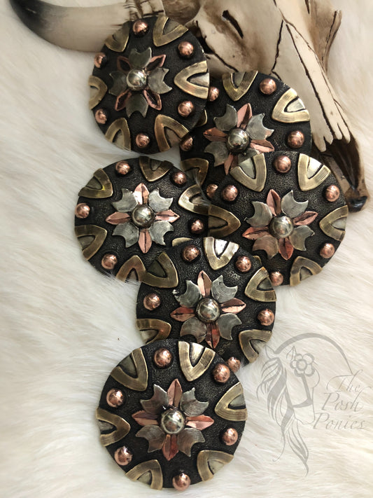 Handmade Spots Concho with Copper, Brass and Nickel accents chicago back-each concho sold individually-1.5"