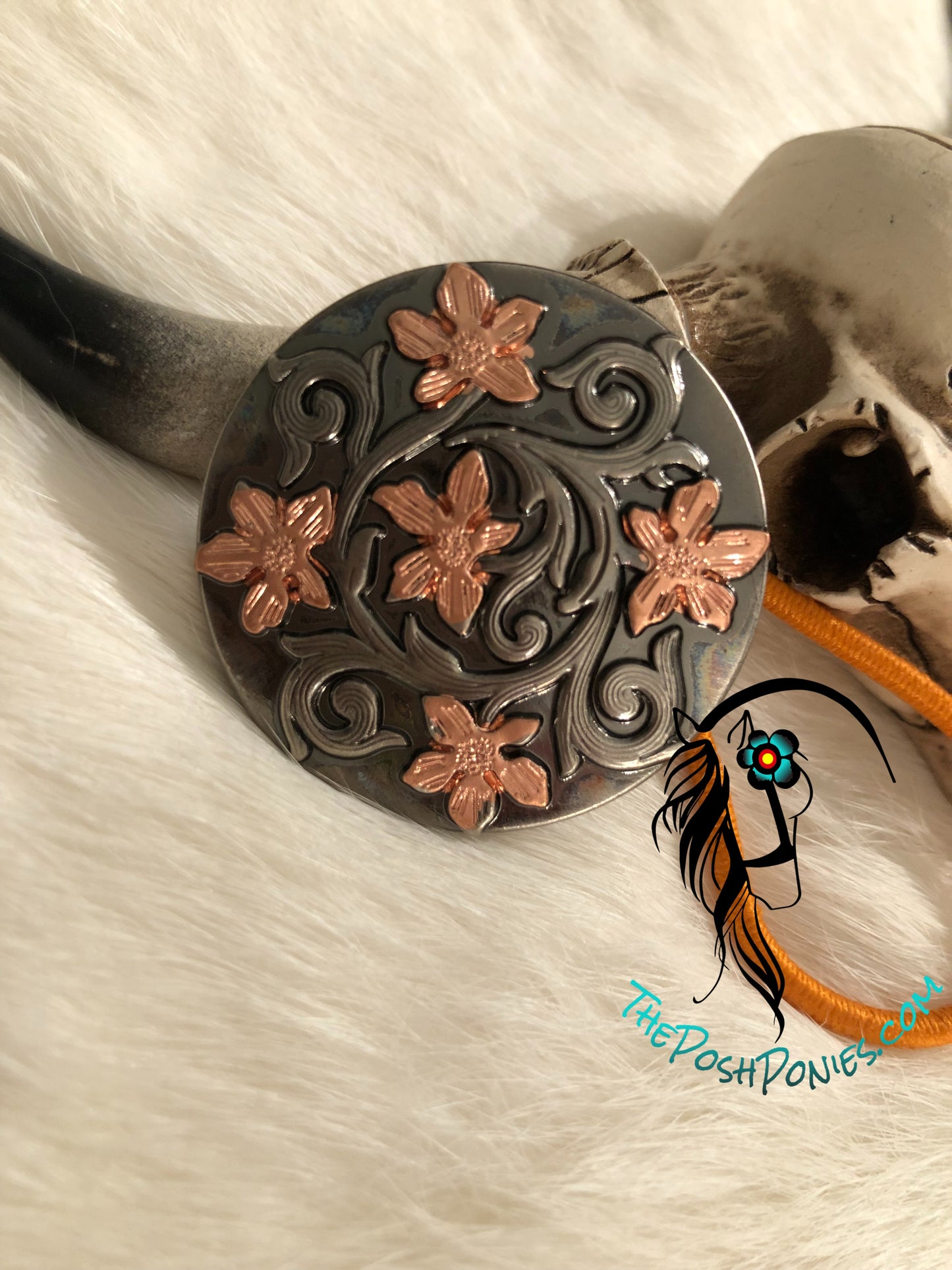 Concho Hair Tie-Copper Daisy Vine with Orange elastic band