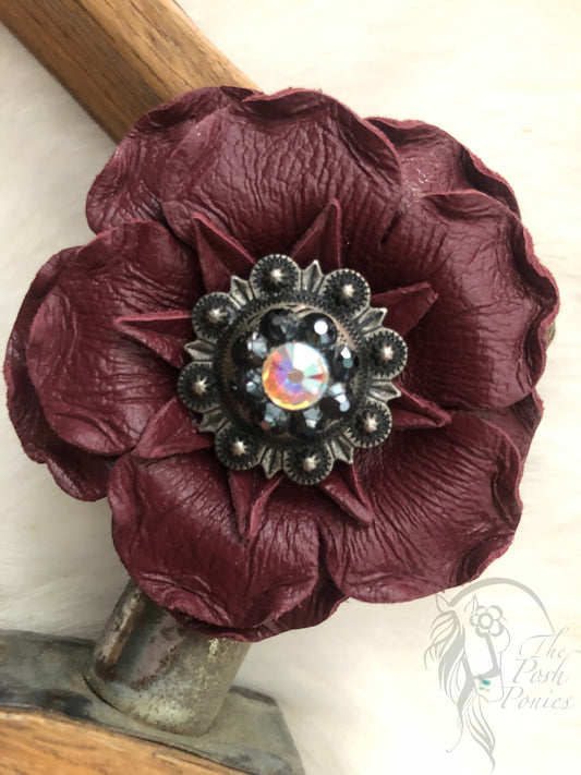 Leather Dark Red Handmade Flower-3 petal