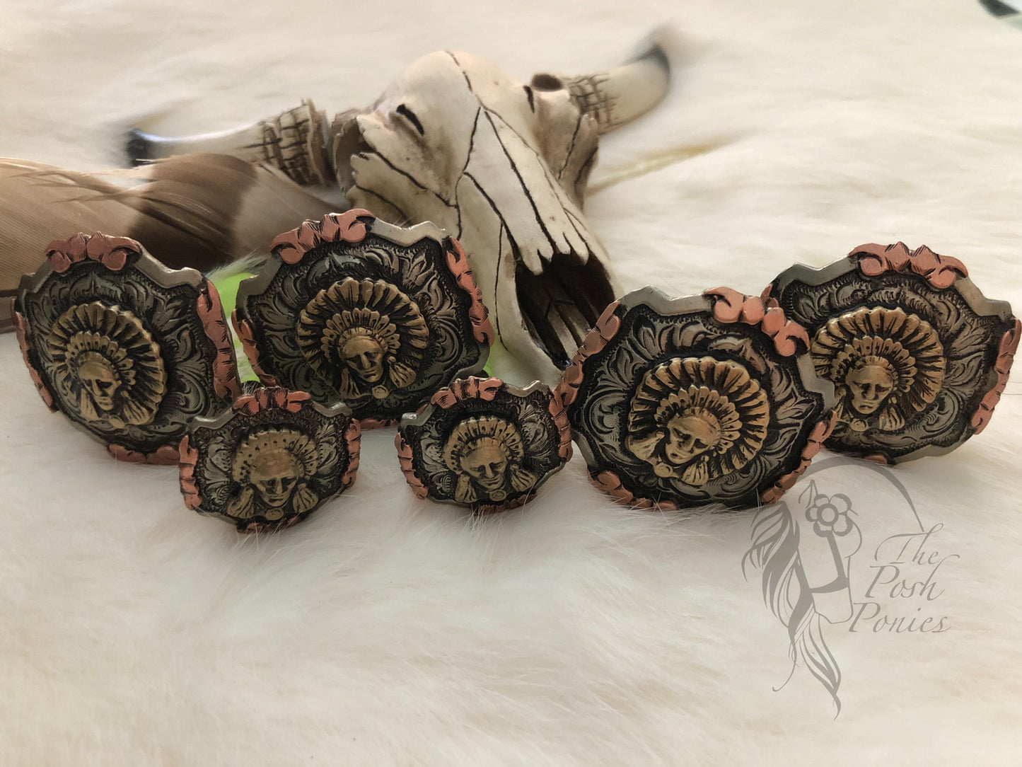 Handmade Indian Head Saddle Set of 6-4/1.5" & 2/1"