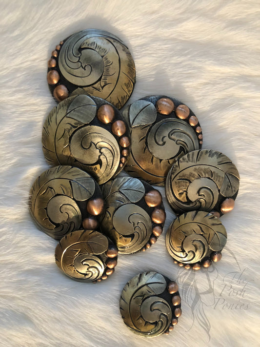 Handmade Feather Swirl Satin Chicago Back Conchos-each sold separately