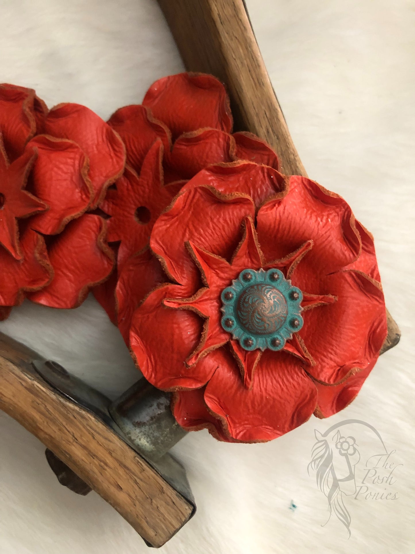 Leather Orange Handmade Flower-3 petal