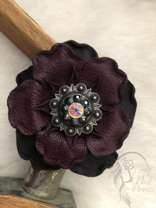Leather Dark Plum Flower-3 petal