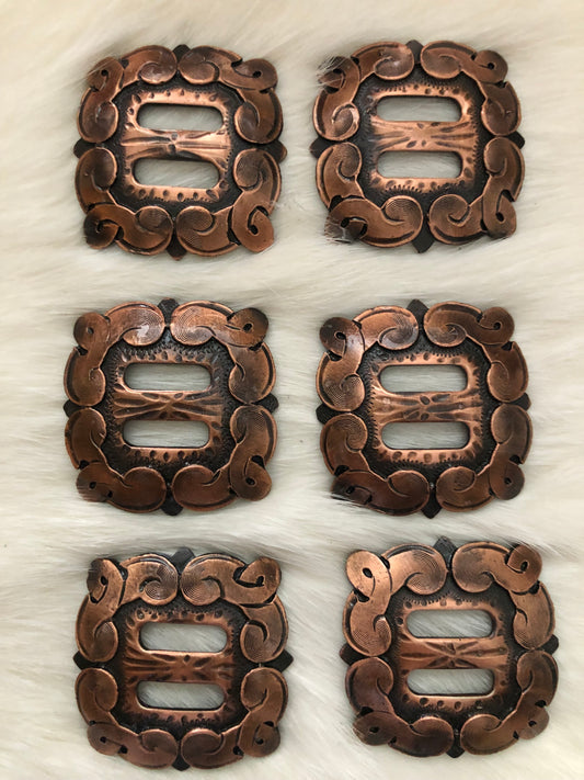 Handmade Slotted Copper Square Swirls 1.5" Concho-each piece sold individually