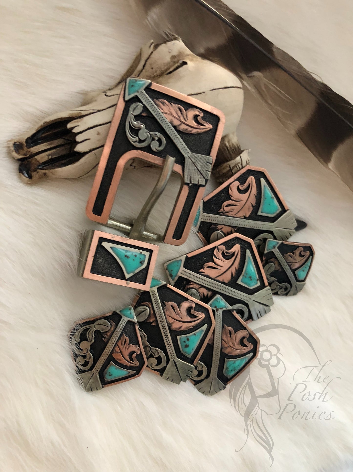 Handmade Square Arrow Collection-3 size Chicago Back Concho & Buckle/Keeper-each piece sold separate