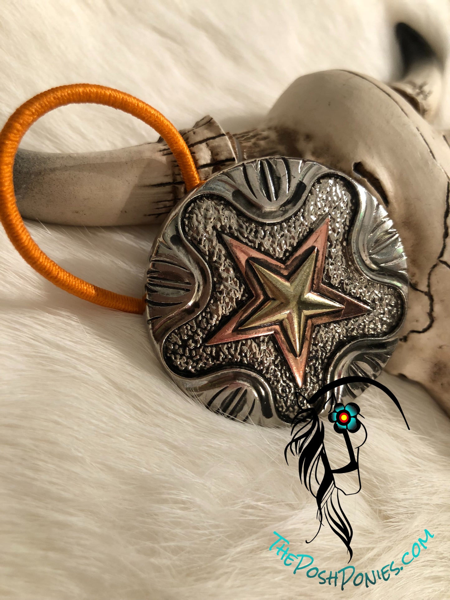 Large Concho Star Hair Tie With Elastic Band