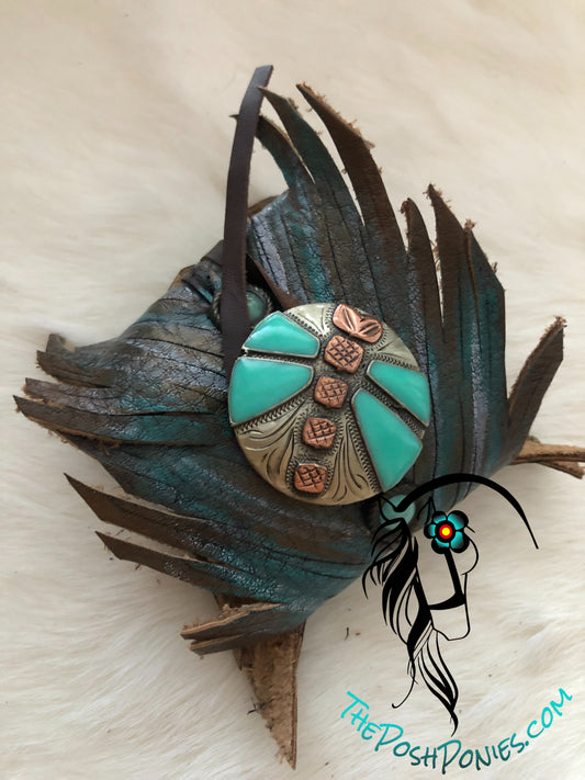Leather Feather Wrap Cuff with Handmade Dragonfly Concho