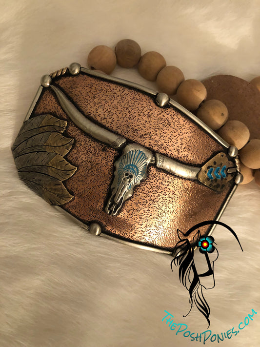 Handmade Longhorn Tribal Belt Buckle