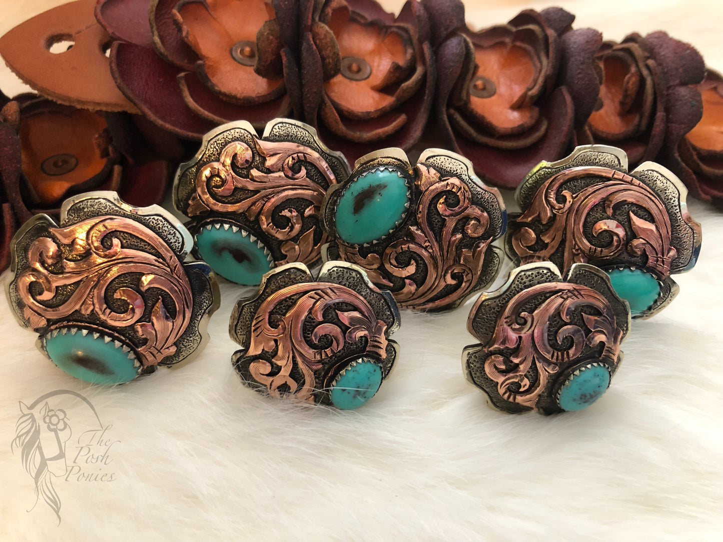 Handmade Large Turquoise Copper Filagree Saddle Set