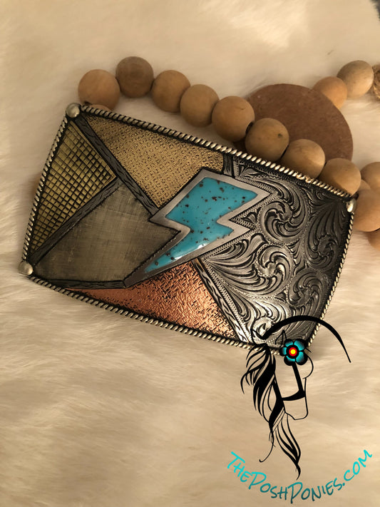 Handmade Turquoise Lightning Bolt Belt Buckle