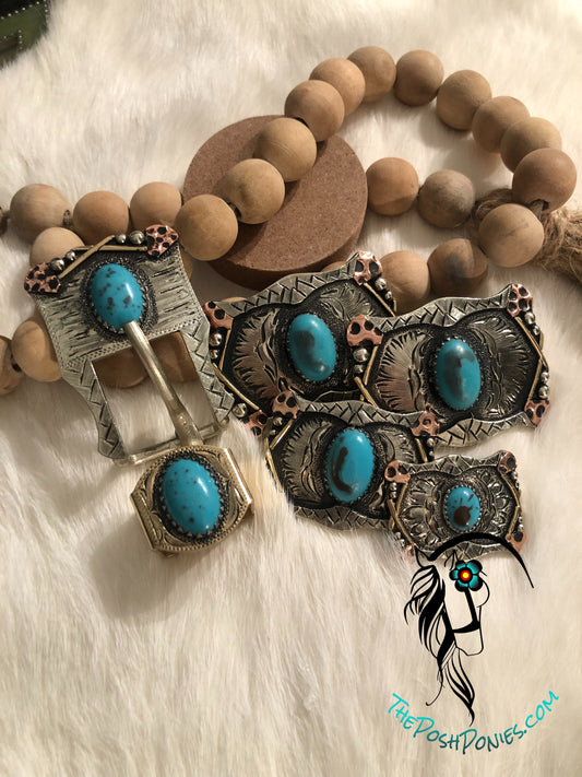 Handmade Large Turquoise Buckle Style Collection-Chicago Back Conchos & 3/4" Tack Buckles/Keeper Set (each sold separate)
