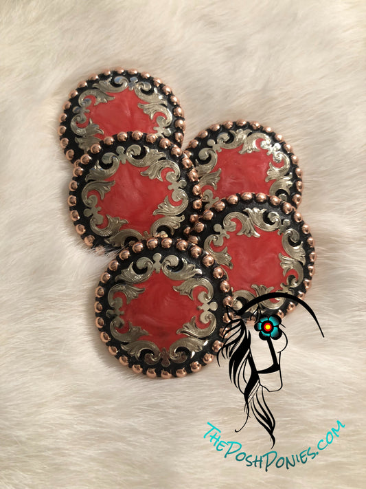 Handmade Silver Filagree with Orange Copper edge Chicago Back Conchos-1.5"-each concho sold separately