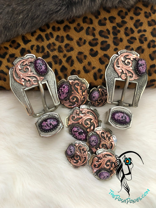 Handmade Purple Copper Filagree Collection-1", 1.25" & 1.5" & Buckle/Keeper Each Piece Sold Separately