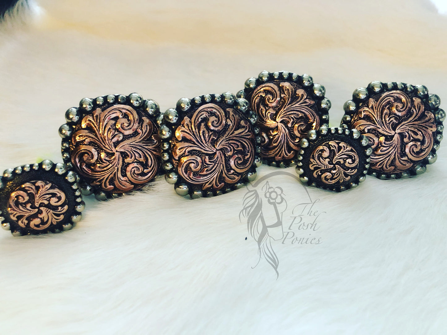 Handmade Copper Filagree Saddle Concho Set