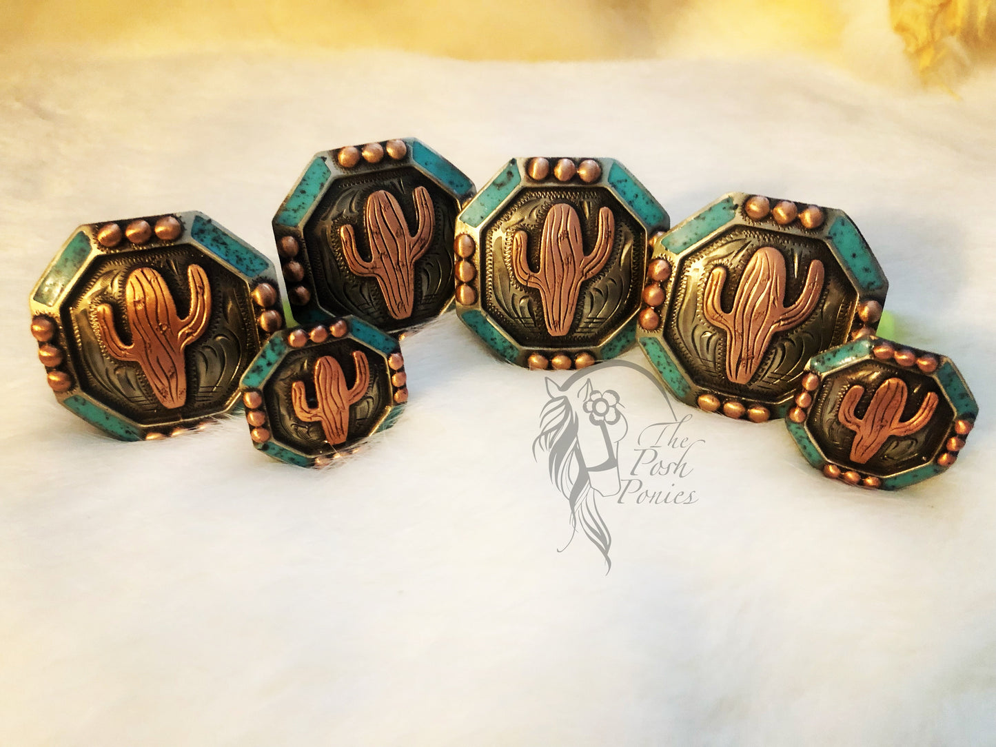 Handmade Copper Cactus Saddle Concho Set