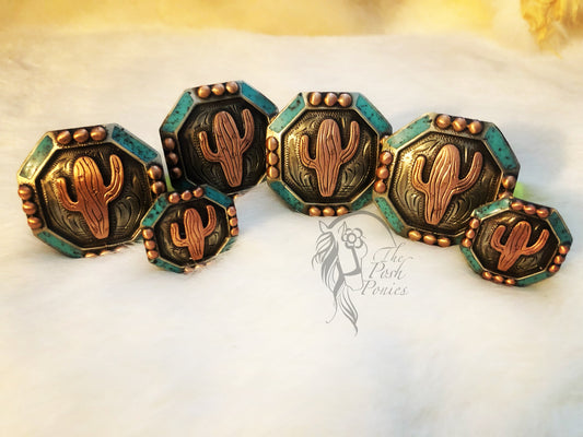 Handmade Copper Cactus Saddle Concho Set