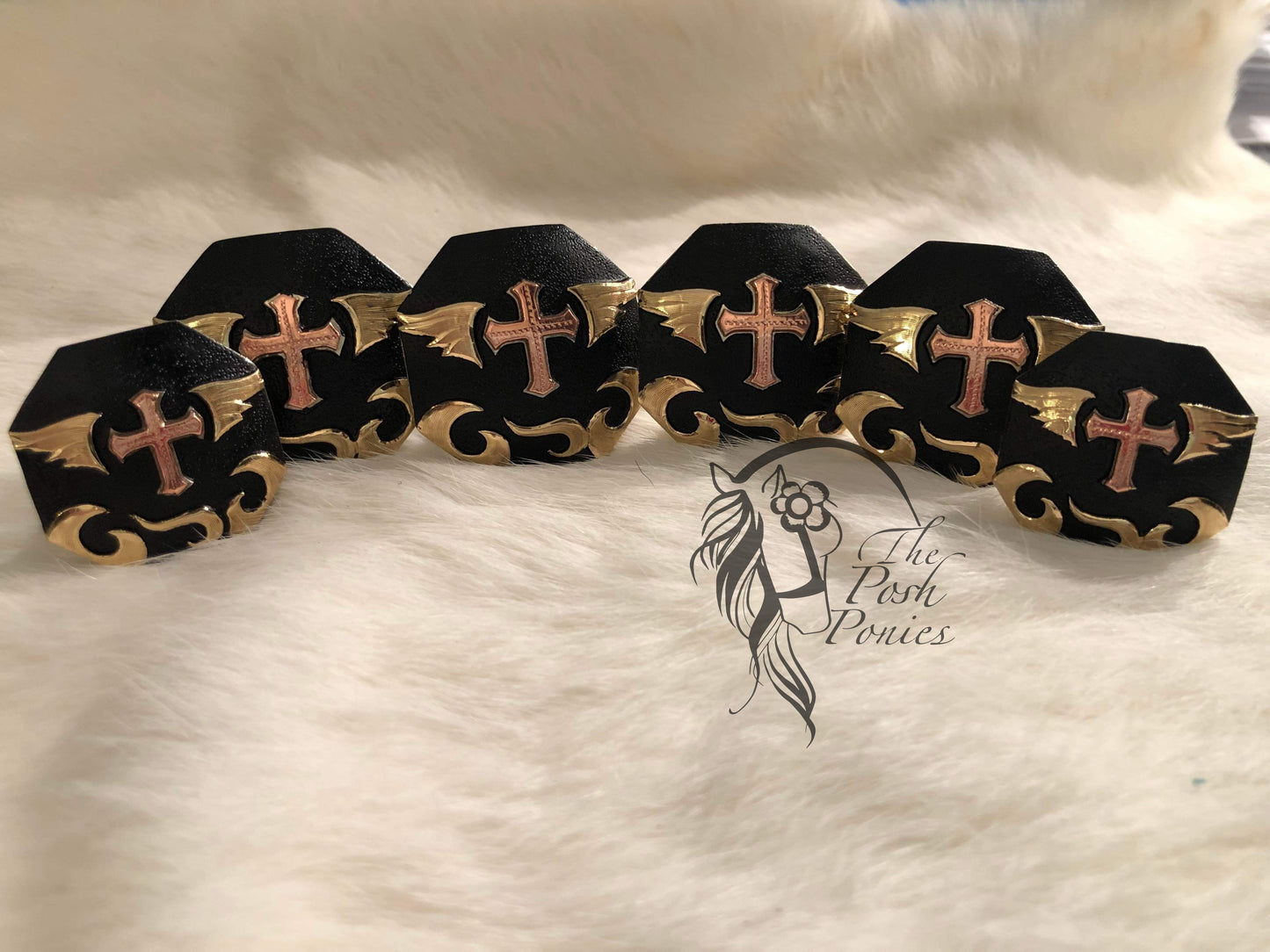 Handmade Cross with Wings Saddle Concho Set