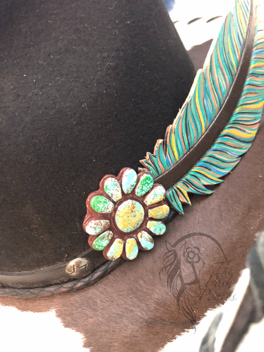 Turquoise finish western floral hat pin